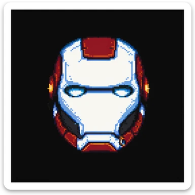 Ironman's helmeted face, facing forward, rendered in classic Nokia phone pixel art style, retro pixelated look sticker