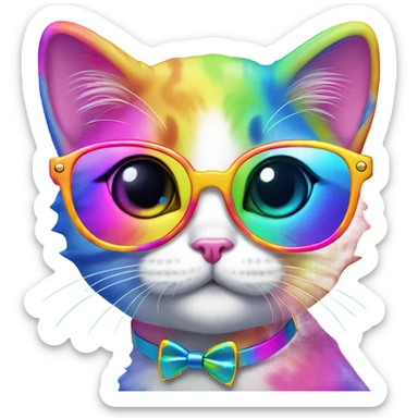 Lisa frank rainbow kitten with glasses sticker