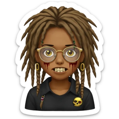 Girl,zombie,glasses,brown,emo,dreads,black shirt,gold teeth, sticker
