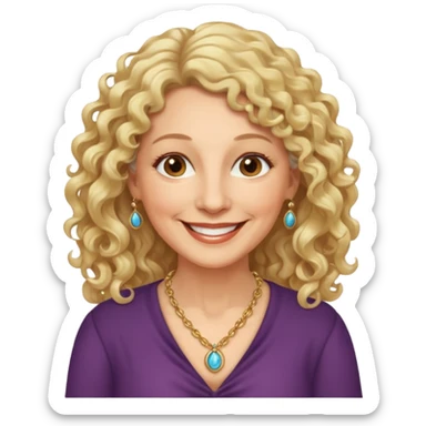 femme 60 ans cheveux blonds long très bouclés yeux marrons sourir sticker