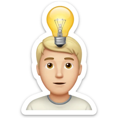 white man with light bulb over head, came up with idea sticker