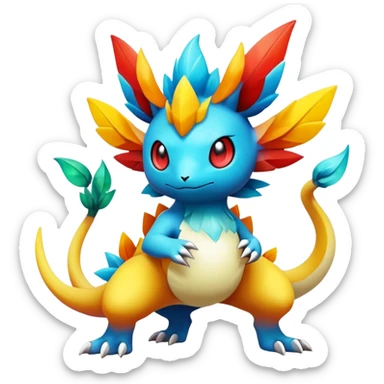 Elemental magical colorful exotic animesque Pokémon-Fakémon-creature, (full body) sticker