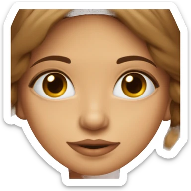 cara de una chica con el pelo castaño obscuro hasta el pecho, nariz de patata pero pequeño, ojos redondos marron y un poco verdosos, labios normales, orejas pequeñas con pendientes de aros pero muy pequeño sticker
