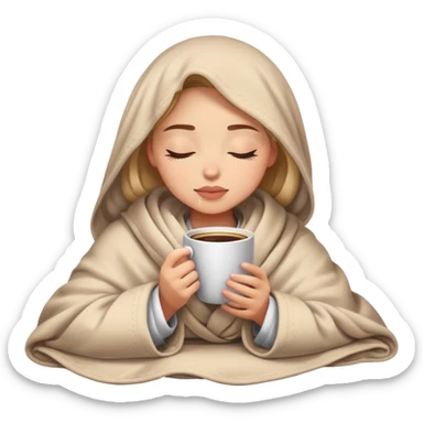 girl inside a blanket sipping coffee eyes closed sticker