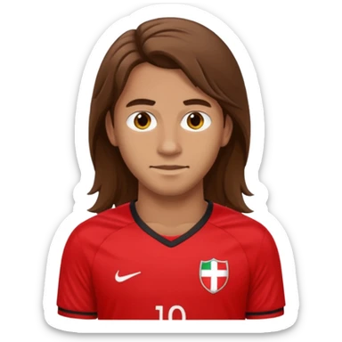 long haired soccer player with red jersey sticker
