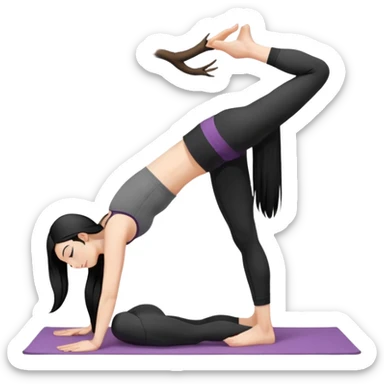 white girl with black long hair doing yoga tree postion sticker