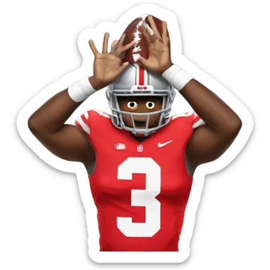 Ohio state football player making an O with his hands over his head sticker