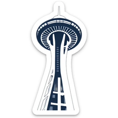 Seattle Space Needle tower 🗼, ground perspective, clean lines, minimalistic, distinctive, silhouette. iOS emoji style. sticker