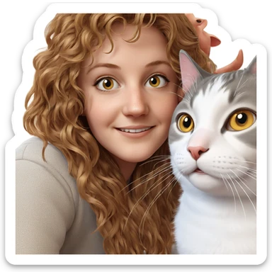 smiling girl with cat portrait sticker