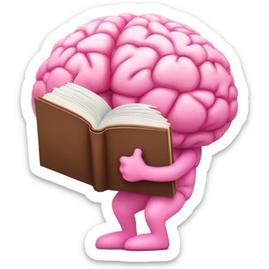 the pink brain is holding a book sticker