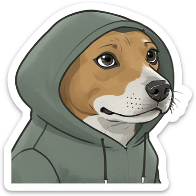 Dog wearing a hoodie sticker