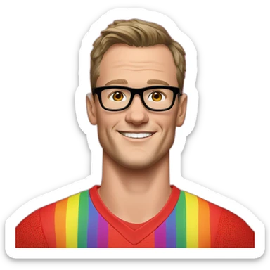 Jonathan Toews wearing glasses and rainbow clothes sticker