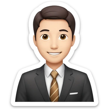 Korean male office worker in business suit with tie sticker