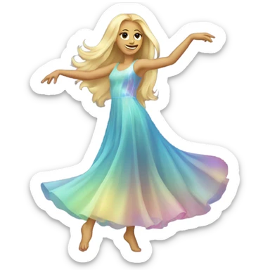Dancing blonde girl long hair in an iridescent dress sticker