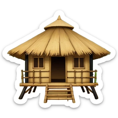 bamboo hut with volcano in the back side sticker