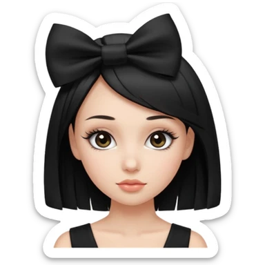 Woman with black cute  cut with a black top and a bow on her head with long lashes sticker