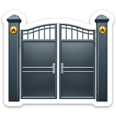 Flat emoji-style icon of automatic driveway gates.
Two solid gate panels opening to the sides.
Modern metal gates, simple design.
Clean vector style, minimalistic.
No text, no people, no buildings.
Centered, plain or transparent background.
Emoji style, iOS / Apple emoji look.
 sticker