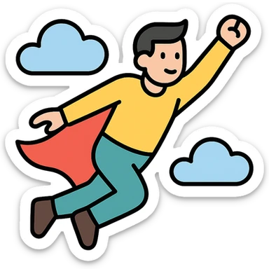 man flying in the clouds, colored icon sticker