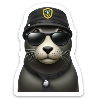 black seal dressed in black sunglasses and army hat sticker