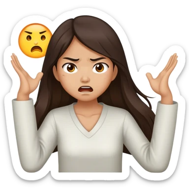 Brunette long hair  Asian girl waking up angry  sticker