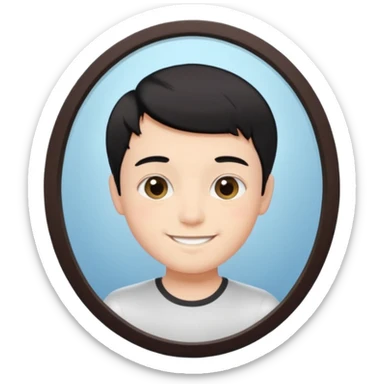 generate a pretty bratz fair skinned boy with short black hair taking a mirror selfie sticker