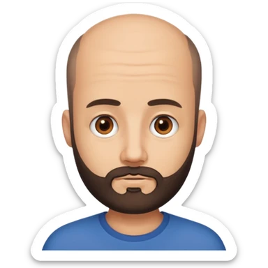 semi balding man with super short hair and has a beard. dark brown eyes and brown beard  sticker