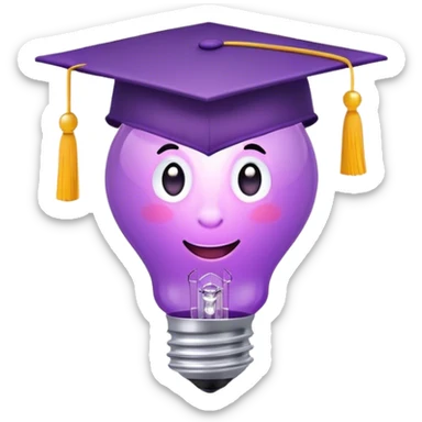 a cool looking lightbulb with graduation hat inside, purple color, beaming with light sticker