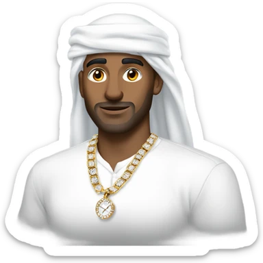 White Arab 6 foot 2 tall man with diamond earrings a Rolex watch and a Cartier bracelet inside a white on white emoji  sticker