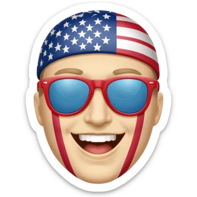 happy courtyhuman with flag of USA on face as skin all way on the face not behind and sunglasses sticker