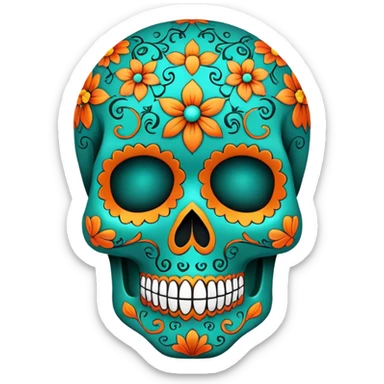 teal and orange sugar skull sticker