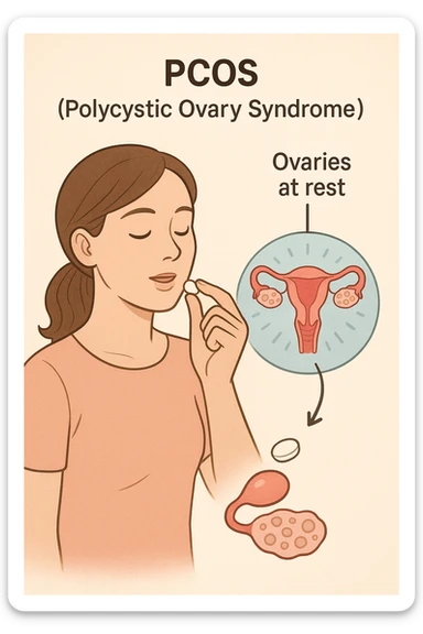 Donna con pcos che prende la pillola, e la pillola mette a riposo le ovaie sticker