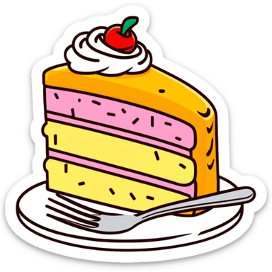 half-eaten cake with crumbs around it and a fork nearby sticker