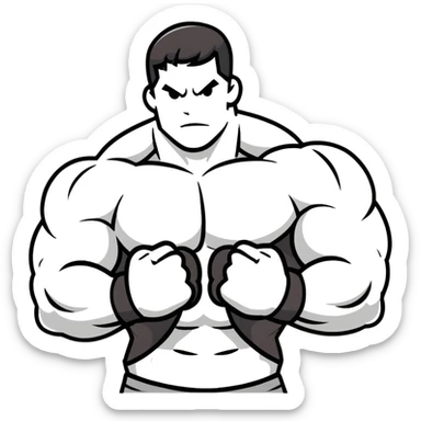 Man flexing muscles showing off sticker