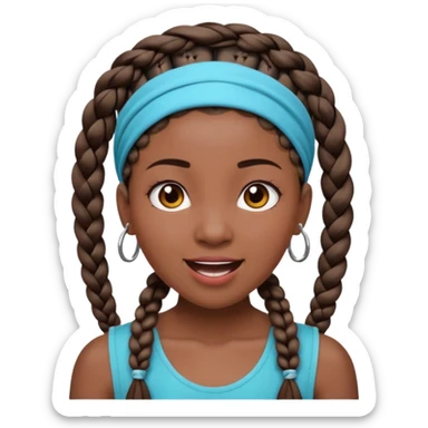 big lose braids starting from the top of the head woman face wiith big visible braids and mono color headband on head excited face and braids as big as headband and lots and lots of piercings sticker