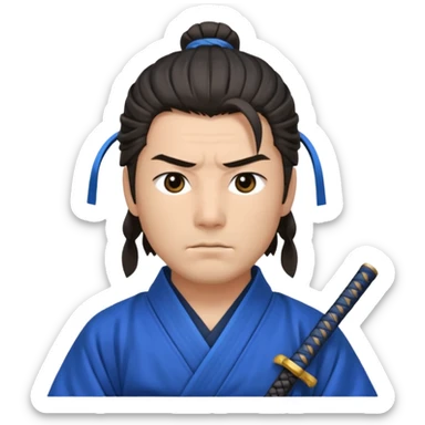 A calm samurai with tied hair, blue robes, and peaceful but deadly focus.
 sticker