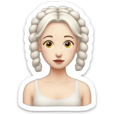sad girl with pale skin and white hair in two buns sticker