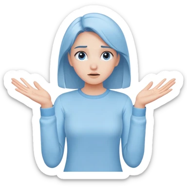 girl wearing pastel blue clothes shrugging with hands spread in an "I don't know" gesture sticker