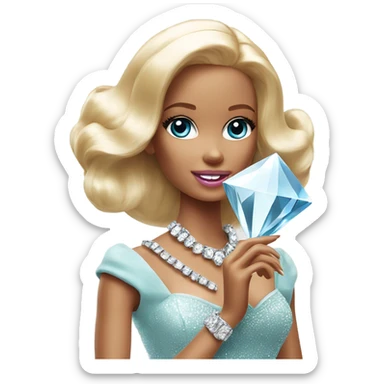 barbie doll holding a big diamond sticker