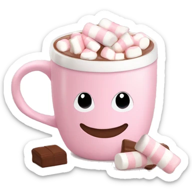 Light Pink mug of hot chocolate with marshmallows  sticker