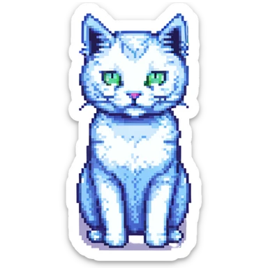 pixel art cat, retro, blocky style sticker