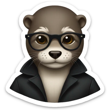 Otter wearing long black trenchcoat and neo glasses sticker