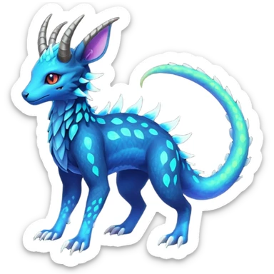 Rare realistic dark-neon glowing bioluminescent edgy badass epic pretty beautiful handsome gorgeous aesthetic colorful vibrant Vernid-Trico-species-Fakemon-creature by LiLaiRa, 4 legs, 1 tail, random markings, (full body) sticker