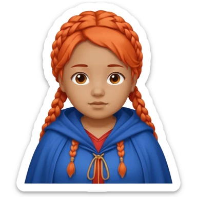 red orange braids hair girl, tan skin, fat, wear blue cloak sticker