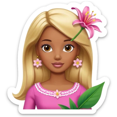 Brown skin blonde hair Barbie with flower Lilly in hair  sticker