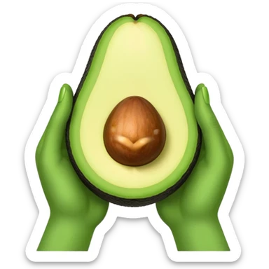 hands holding a so small avocado sticker