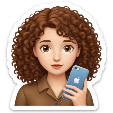chica castaña rizada con su teléfono  sticker