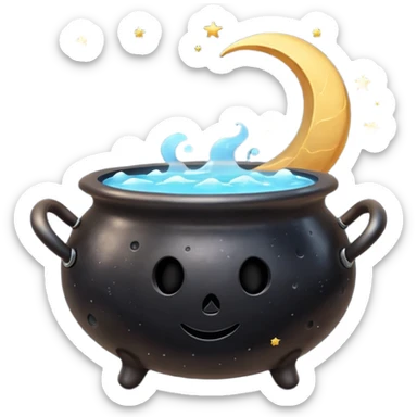 Cauldron with crescent moons and stars sticker