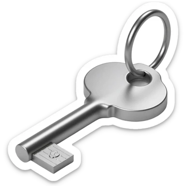 shiny metallic key icon, skeuomorphism style, detailed, reflective metal, realistic texture sticker