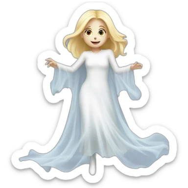 a blondie girl dressed as a ghost who is moving up the floor going to a party sticker