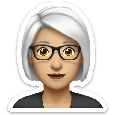 White skin woman short white hair thick glasses brown eyebrows  sticker